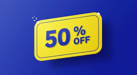 Yellow sale tag on blue background