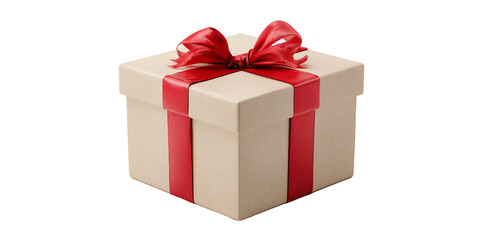 Fototapeta premium Beige Gift Box with Red Ribbon and Bow, PNG
