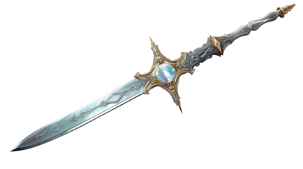 Ornate sword with gem detail, fantasy weaponry for gaming and role-playing designs