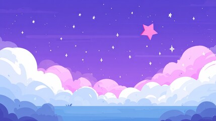Pastel colored clouds and stars at night.