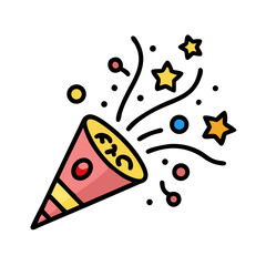 Vector icon party popper. Cartoon emoji of birthday confetti explosion. Simple minimal illustration isolated on white background, vector 10 eps.