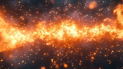 Fototapeta premium Fiery Cosmic Stream: A Blazing River of Light and Embers Across the Dark Void