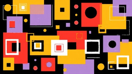 Colorful abstract design featuring squares and circles.