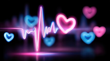 Neon heartbeats on a dark background.