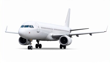 Obraz premium A white commercial jet, nose poised and engines still, stands as a monument to suspended escape. It’s not in flight—it’s choosing not to be. Metal, molded for motion, holding a breath at the edge of v