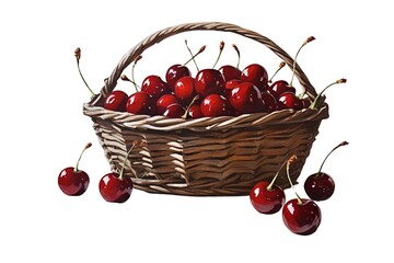 cherries in a basket isolated on transparent background
