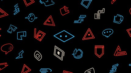 Abstract geometric shapes pattern on black background.