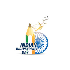 Happy Independence Day of India. Abstract vector illustration design. Indian Independence Day Celebration educational school, college, university, book, pencil concept