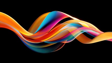 Abstract colorful wavy ribbons on a black background.