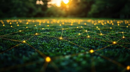 Golden Network Over Lush Green Grass