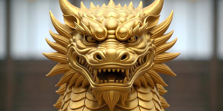 Majestic golden dragon sculpture frontal view with intricate details
