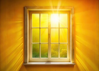 Fototapeta premium Sunny yellow window with warm sunlight filtering through the panes