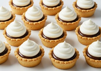 Delicious Mini Tartlets with Chocolate Filling and Whipped Cream Topping Perfect for Celebrations and Events