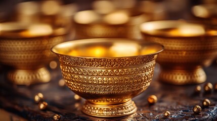 Golden Bowls: Intricate Details and Warm Reflections