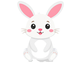 Fototapeta premium Cute cartoon white bunny rabbit with pink ears isolated on transparent background