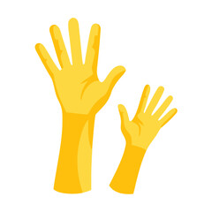 Vibrant yellow hands reach upwards, a playful gesture against a clean background, suitable for artistic expression or concept illustration.
