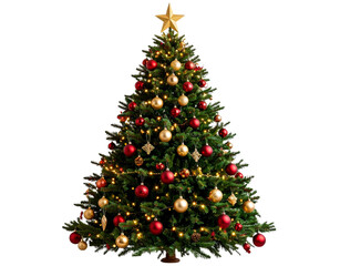 Fototapeta premium Minimalist Christmas Tree Made of Geometric Layers and Gold Accents, Modern Style, Isolated on Transparent Background.