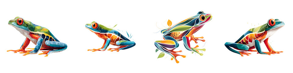 Obraz premium Vibrant Watercolor Red-Eyed Tree Frogs: Exotic Wildlife Art