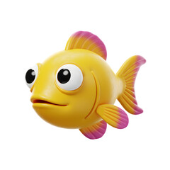 Cute cartoon goldfish 3d style, isolated on transparent background
