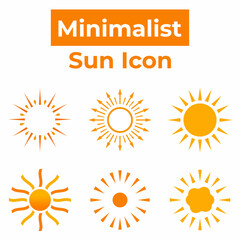 Fototapeta premium Collection of 6 minimalist sun icons in various styles, ideal for weather apps, summer branding, posters, and clean graphic projects. Fully editable vector design.