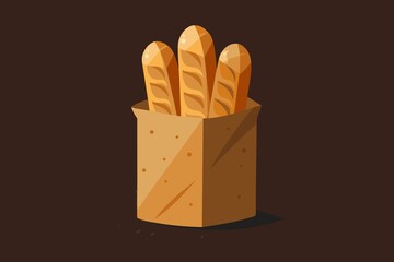 Three Baguettes in a Brown Paper Bag on a Brown Background