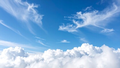 Fototapeta premium A vast expanse of a vibrant blue sky, dotted with wispy, white clouds