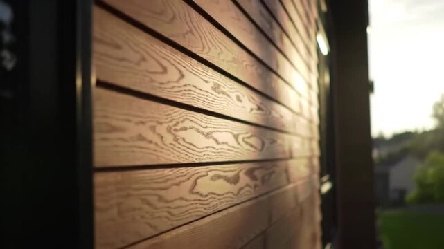 Close up of a wood plank wall with horizontal lines and a dark frame on the left side
