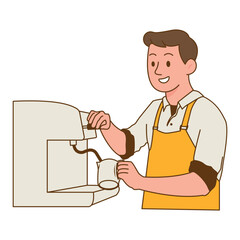 Male Barista Operating Espresso Machine