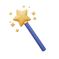 Magic wand with stars 3d rendered, isolated on transparent background
