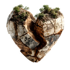 Earth elemental rising from cracked stone heart isolated on white background