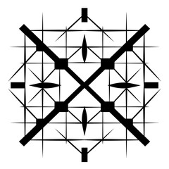 Geometric pattern featuring sharp lines and contrasting shapes in black and white design