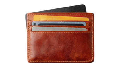 Leather wallet with credit card isolated, transparent background