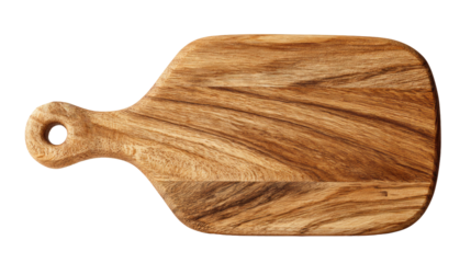 Wooden cutting board with natural isolated, transparent background