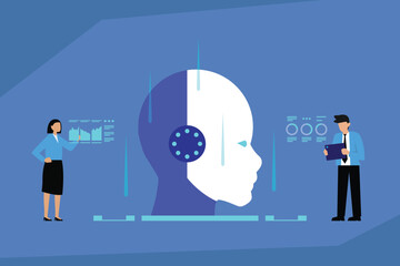 Artificial Intelligence and Machine Learning Data Analysis 2d vector illustration