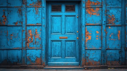 A weathered turquoise door, a captivating image of vintage charm and urban decay. The peeling paint reveals glimpses of a past life, a beautiful tale of time and resilience