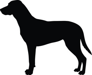 Silhouette of standing dog profile, black vector artwork, pet shape, animal graphic, canine posture, domestic symbol, side view illustration