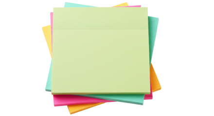 Stack of colorful sticky notes against a white background.