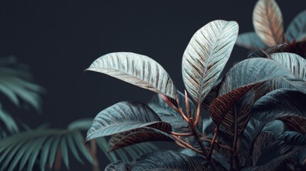 Dark Green and Gold Tropical Leaves Closeup