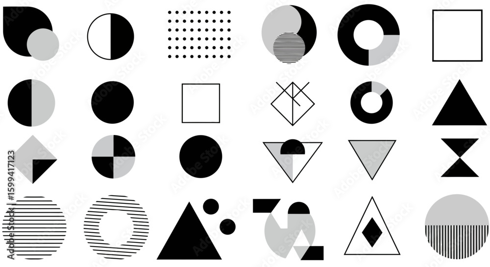 Fototapete Abstract Geometric Shapes Pattern in Black and White Tones Design Element Collection