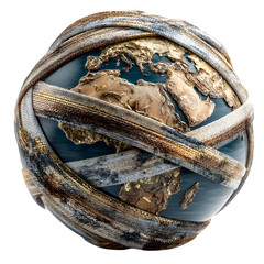 Bandage made of light wrapping earth sphere isolated on white background