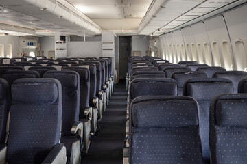 Wide-body Airliner Cabin Interior, Modern Commercial Aircraft Seating
