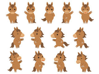 馬のキャラクターのイラストセット