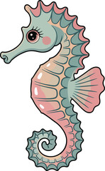 Fototapeta premium Seahorse illustration in pastel colors against a clear backdrop Transparent png vector isolated