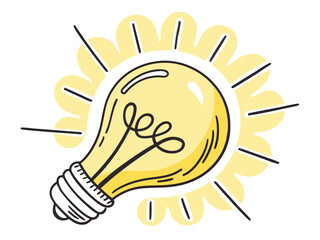 Bright idea icon : Illustration of a glowing yellow light bulb Symbol of creativity, inspiration. For use in pres,bulb light idea isolated icon vector illustration design, vector illustration  graphic