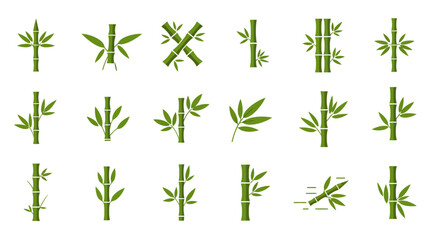 Bamboo Stalks Set: Green Asian Plant Vector Icons