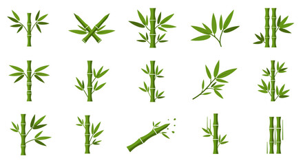 Bamboo Stalks: Green Asian Plant Vector Set
