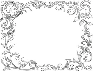 engraving vintage style, floral border and frame