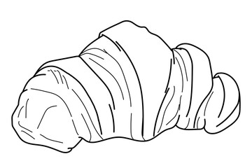 Traditional French croissant, line illustration of European bakery with flaky texture. Outline food illustration