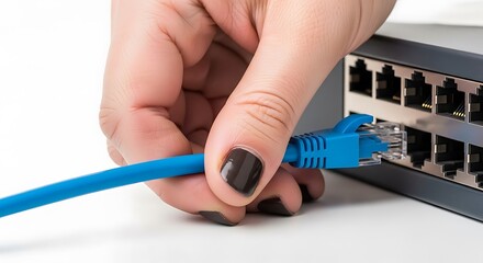Connecting Blue Ethernet Cable to Network Switch
