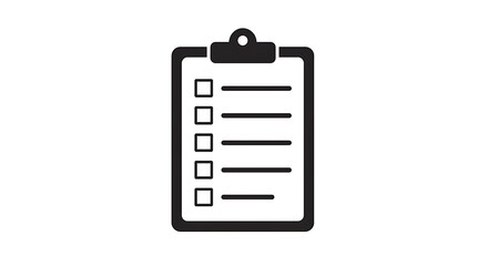 Fototapeta premium A simple black clipboard icon with a checklist, representing office tasks, project planning, and business organization.